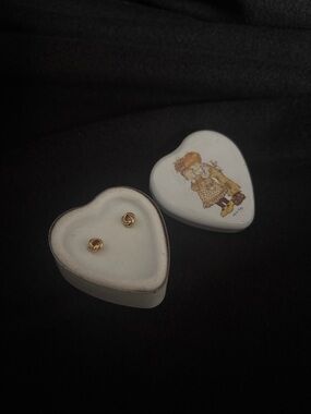 Vintage Heart Shaped Tin with Earrings